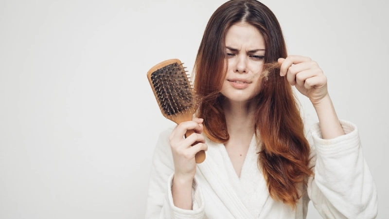 Saç dökülmesi sorunu olan kadın